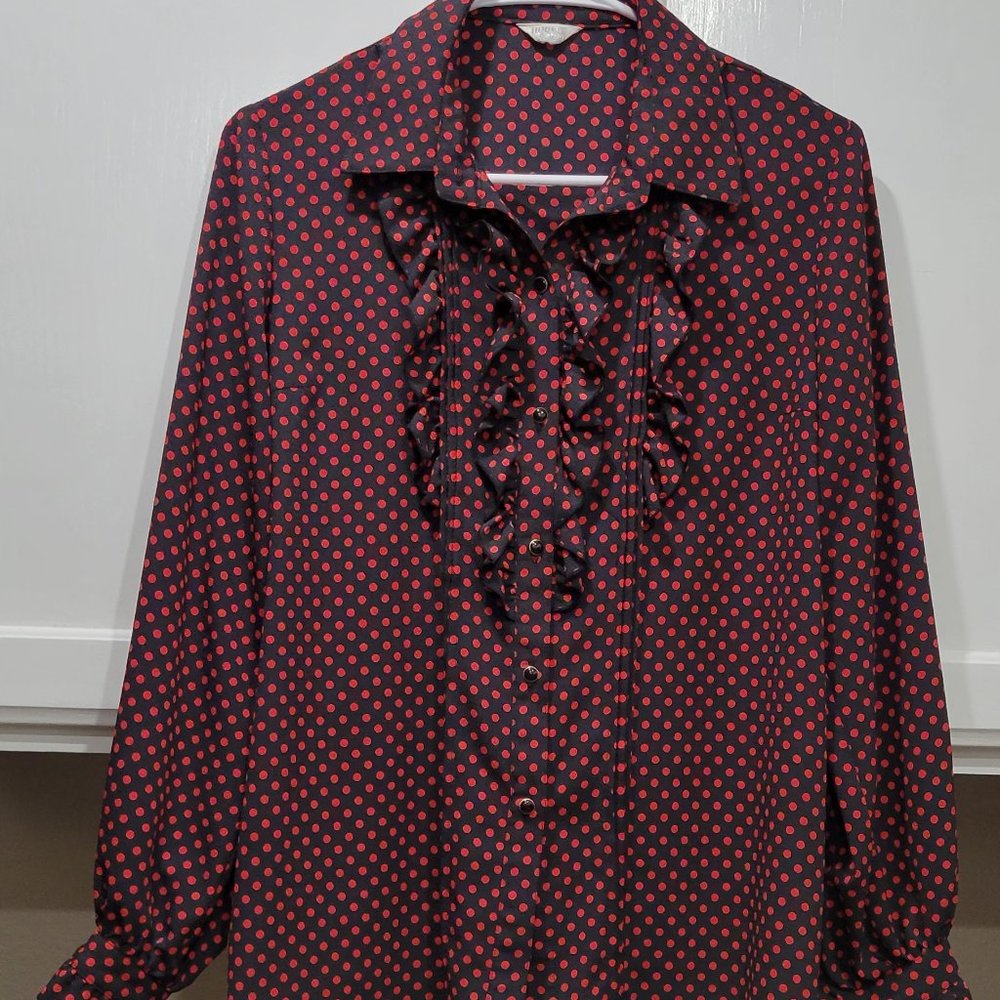 Dorian Black Red Polka Dot Blouse Top Ruffles sz 11 Goth Dark